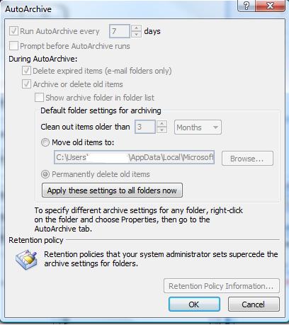 WS 2008. Outlook Auto-archive group policy. Default file location ...