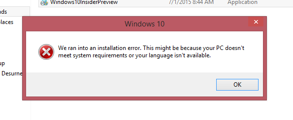 Error when attempting to upgrade from Win 8.1 to Win10 Insider preview ...