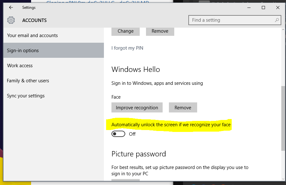 Windows 10 Hello Facial Recognition Disable Auto Login - Microsoft ...