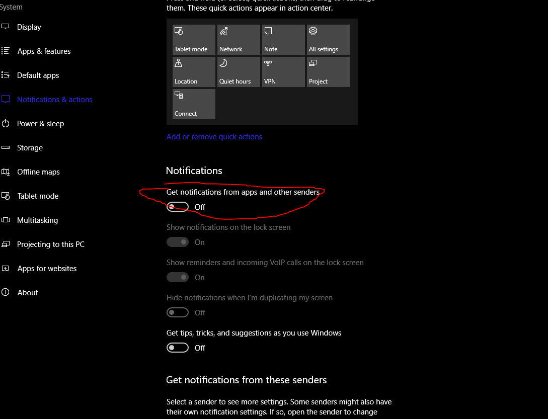Win10, build 14393.576 how do I disable the pop up notifications ...