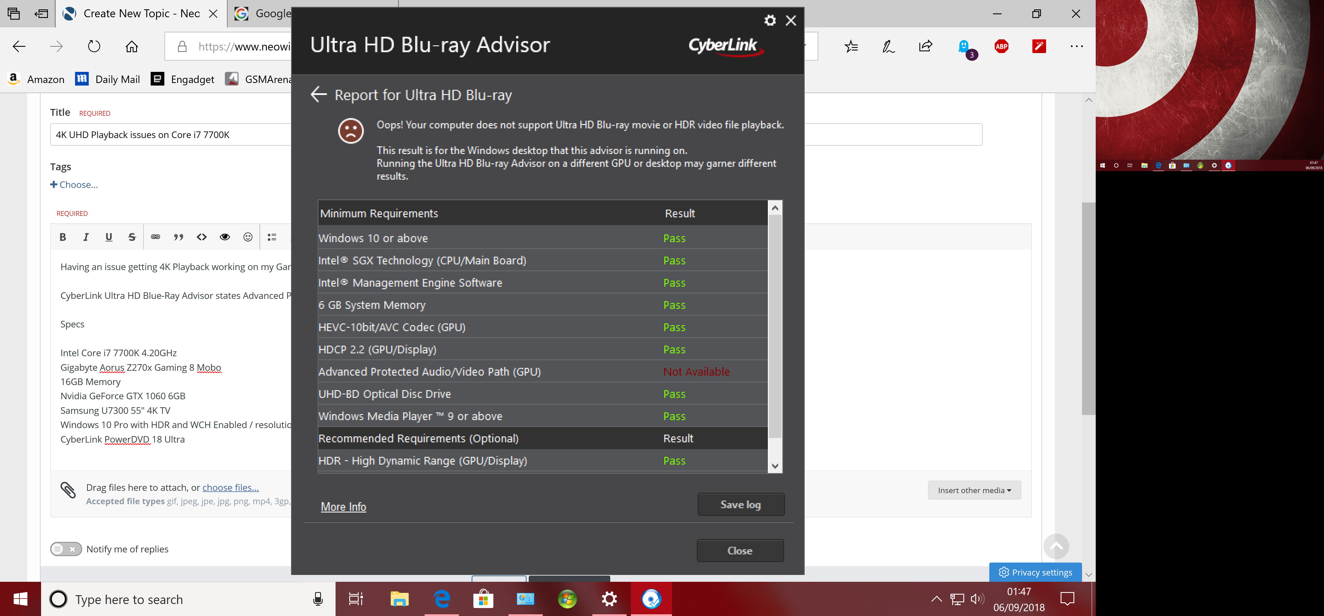 4K UHD Playback issues on Core i7 7700K Hardware Hangout Neowin