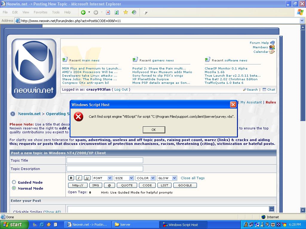 SCRIPT Engine Help! - Microsoft (Windows) - Neowin