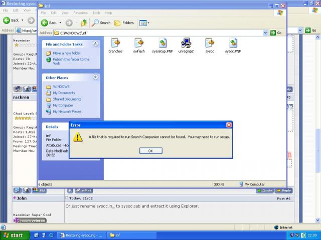 Restoring sysoc.ing - Microsoft (Windows) - Neowin