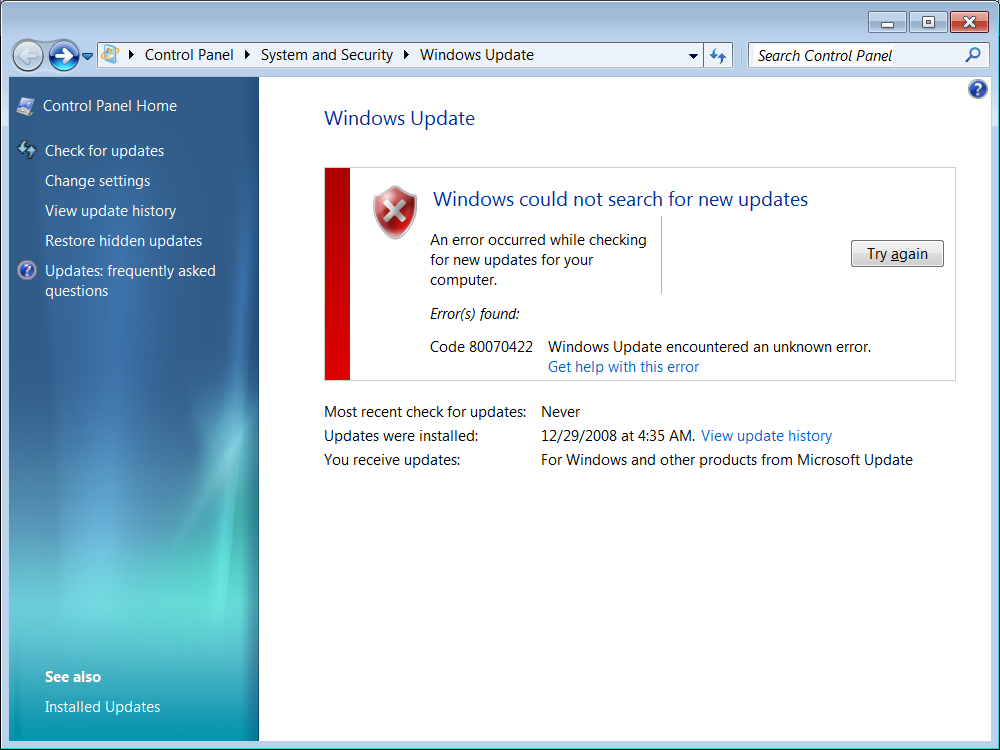 Windows Update Error Code 80070422 - The Fast Ring (Insider Previews ...