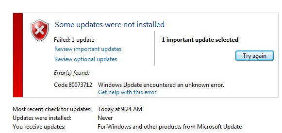 Windows Update Error 80073712 - Microsoft (Windows) - Neowin