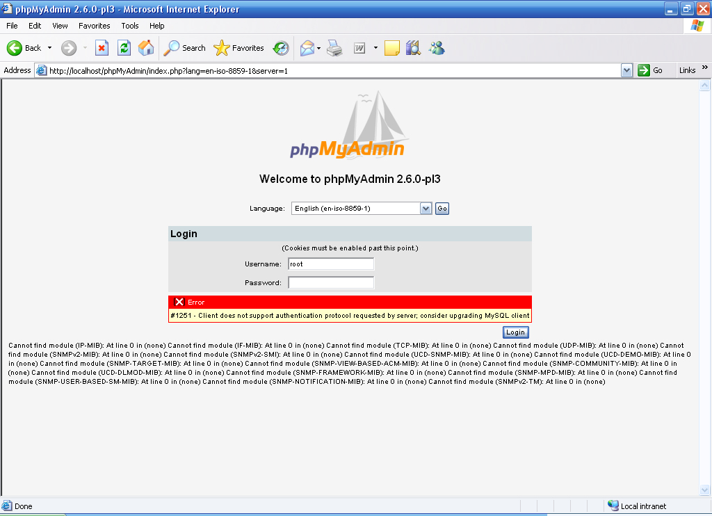 phpMyAdmin 2.6.0-pl3 cannot access to mySQL - Web Design & Development ...