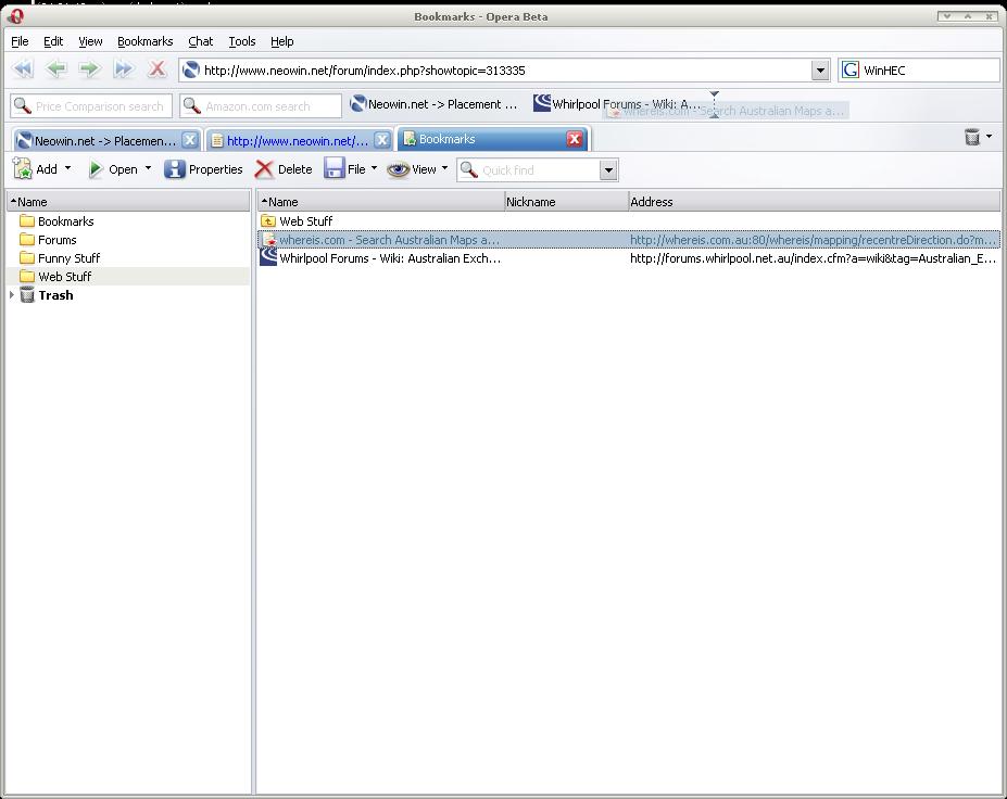 Placement of bookmark folders in Opera 8  Browser Discussion