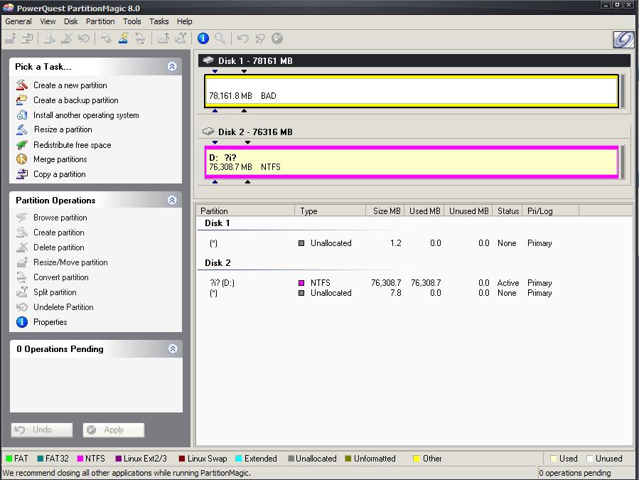 The status of my HD paritions in Parition Magic - Software Discussion ...
