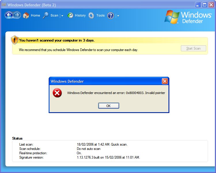 Windows Defender Beta 2 Scan Error - The Fast Ring (Insider Previews ...