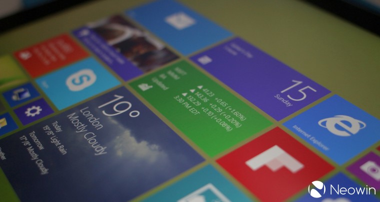 A display showing live tiles on Windows 8