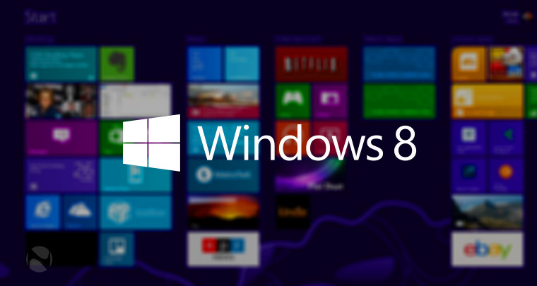 Windows 8 logo on a blurred live tiles in the background