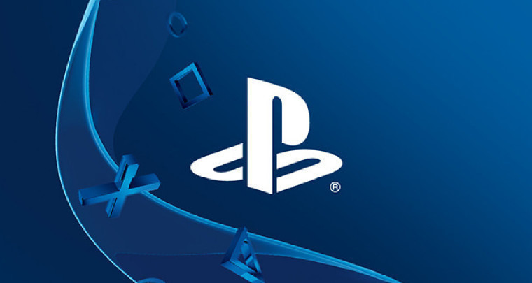 White PlayStation logo on a blue background