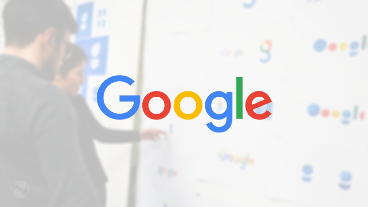 The Google logo with two people in the background