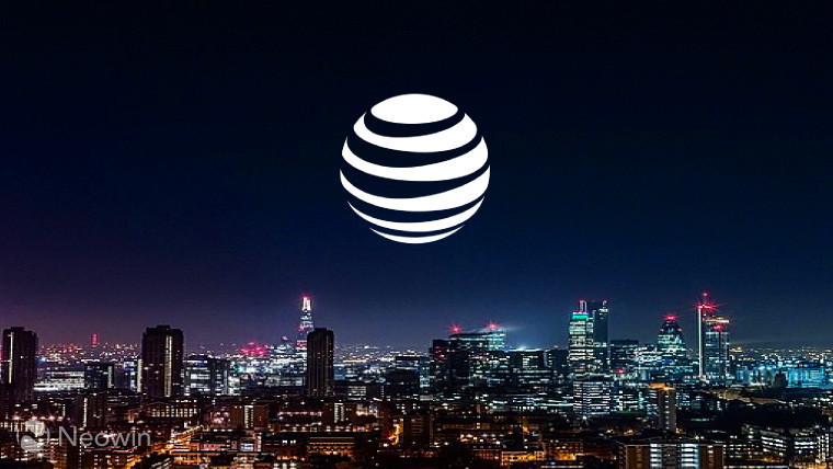 The AT&T globe in front of a city skyline