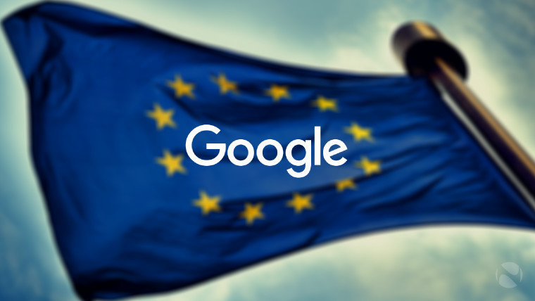 Google logo in front of the EU flag