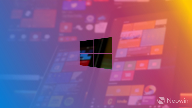 Windows logo on a colorful background with some devices