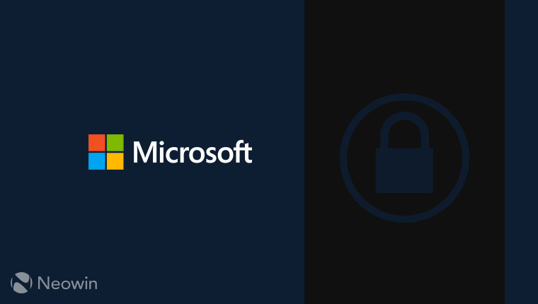 Microsoft logo on the left on a blue background with a padlock on the right on a black background