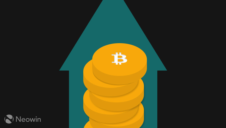 Bitcoins stacked in front of an up arrow