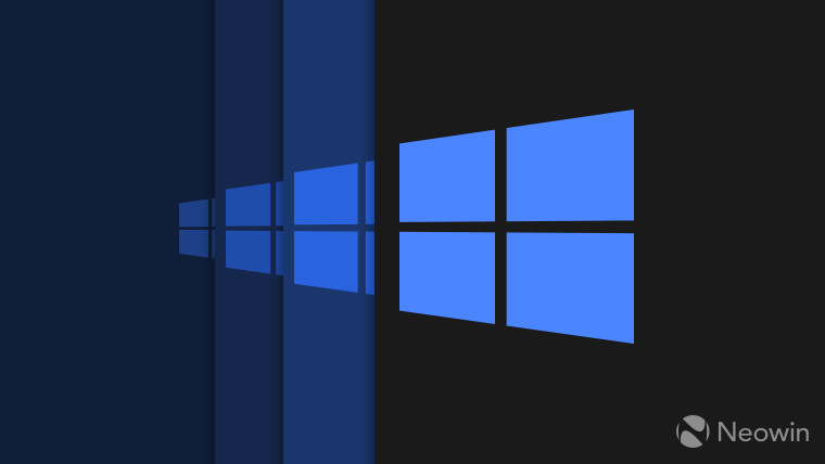 A blue Windows logo with a mirror effect on a dark background