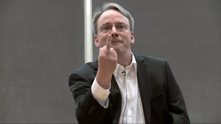 Linus Torvalds flipping the bird