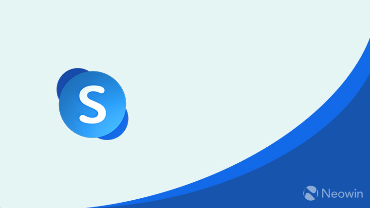 Skype logo on a light background with a blue wave on the bottom right