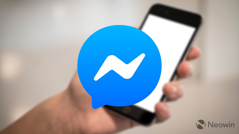 Facebook messenger logo with a hand and a phone in the background