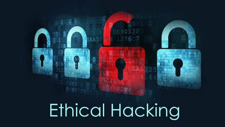 ethical hacking words on a screen with padlocks