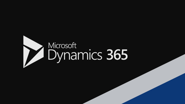 Microsoft Dynamics 365 logo with text black in the left half blue and white strips in the bottom rig