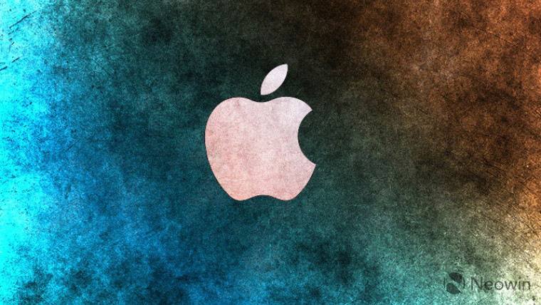 Apple logo on a cloudy blue and red background