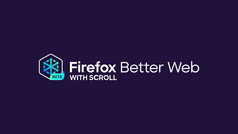 The text says Firefox Better Web with Scroll and is on a purple background