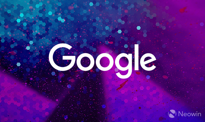 White Google logo on a purple and blue background