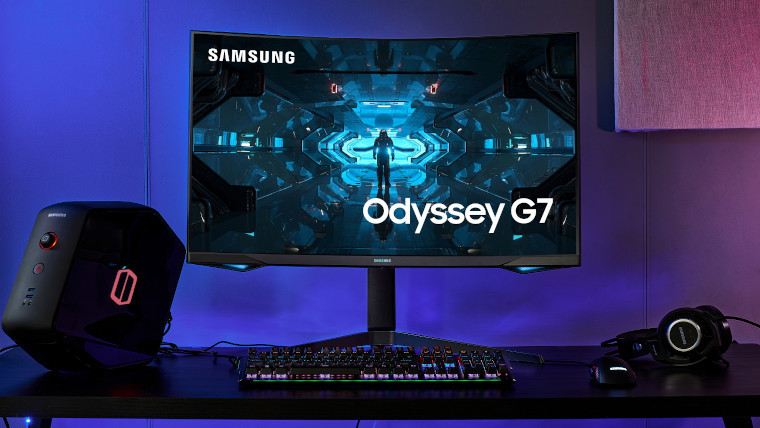 The Odyssey G7 gaming monitor on a desk