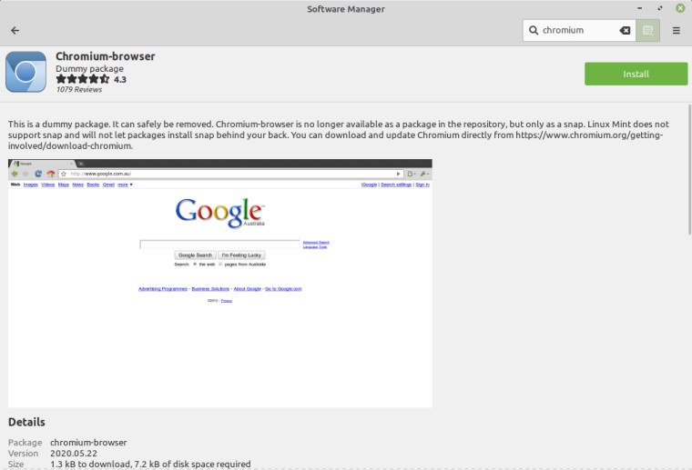 Chromium package in Linux Mint Software Manager