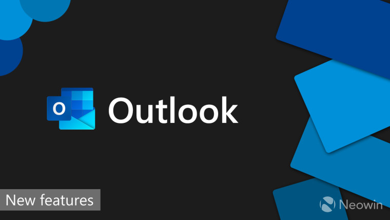 Outlook logo and text on a black background with text reading New features in the corner