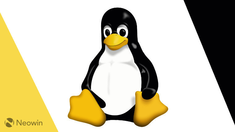 Linux penguin icon on a yellow white and black background