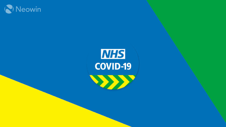 The NHS Covid-19 contact tracing logo on a green, blue, and yellow background