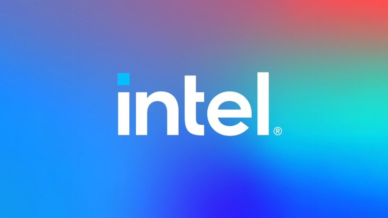 Intel logo on multi-colored background