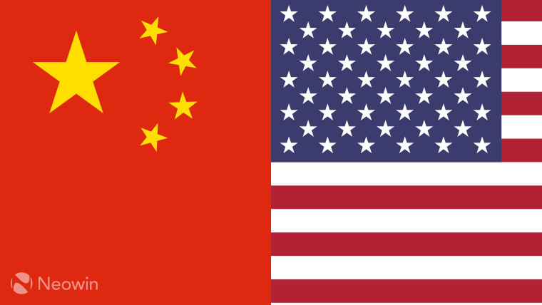 Chinese and American flags side by side