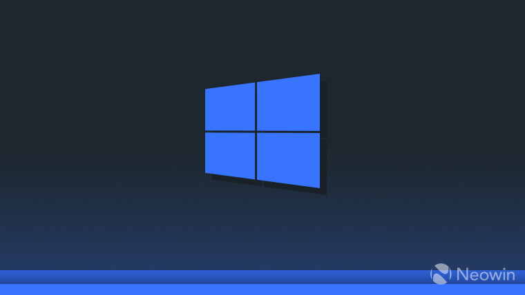 Windows 10 logo on a dark blue and grey gradient background