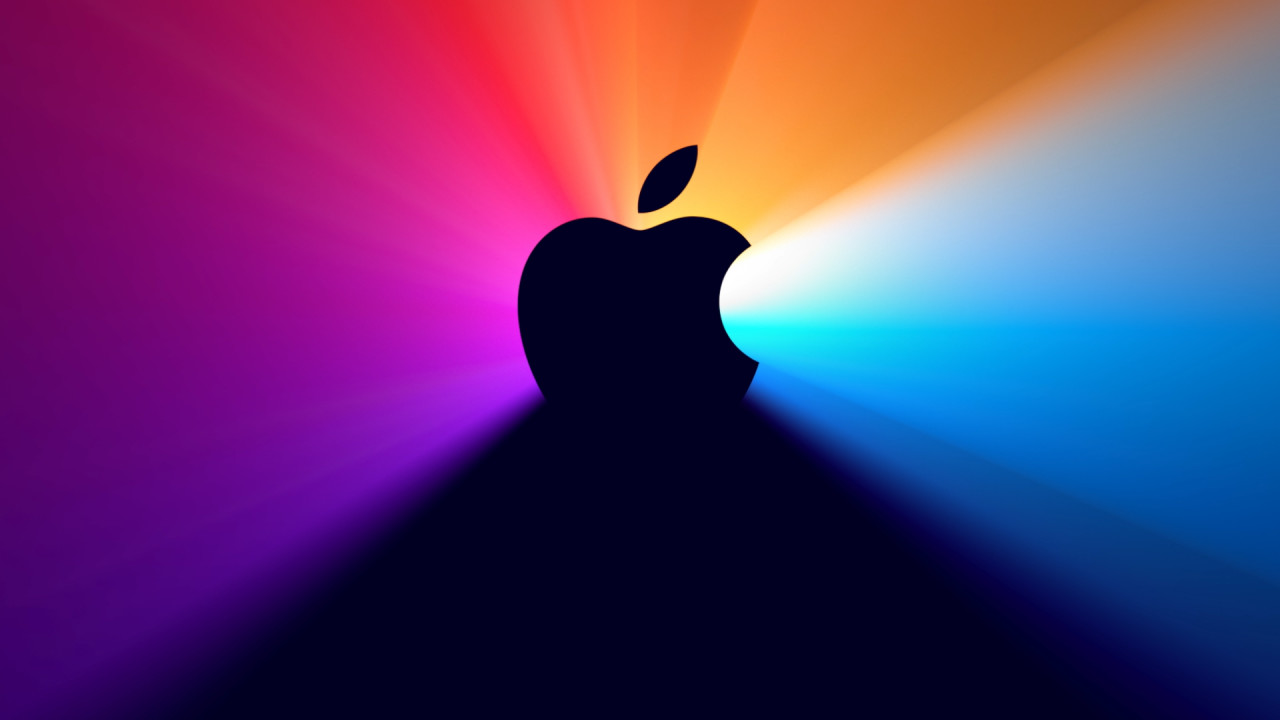 Apple logo on a colorful background