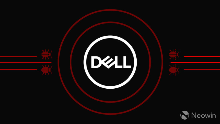 Dell logo surrounded by red circles and bugs