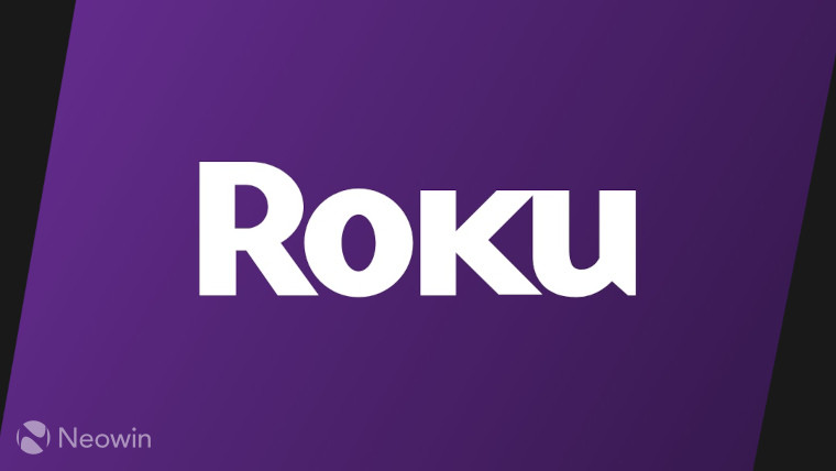 The Roku logo on a purple and black background