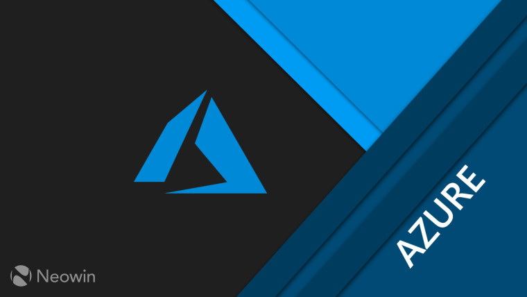 Azure logo on a dark background with blue shapes around it