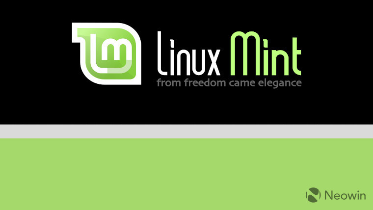 The Linux Mint logo on a black grey and green background