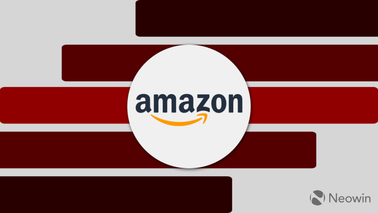 The Amazon logo on a red and white background