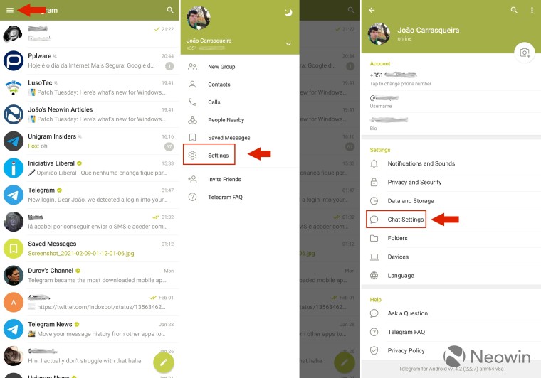 Instructions on how to navigate to chat settings in Telegram for Android