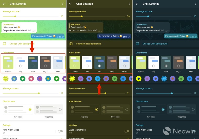 Theme customization options in Telegram for Android