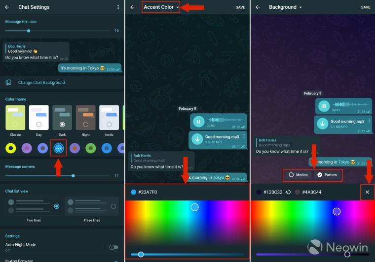 Color selection tools in Telegrams theme editor