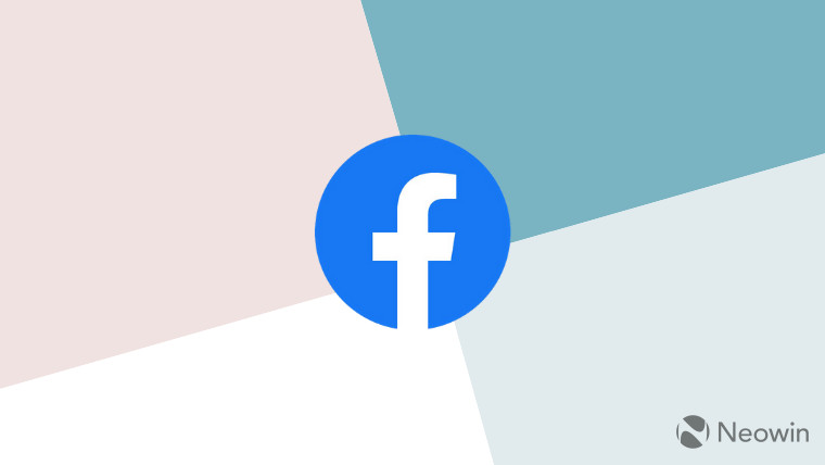 Facebook logo in the middle with hues of pink, gray, white, and green in the background