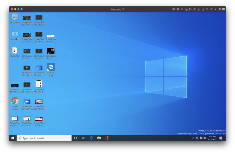 Windows 10 desktop running on Parallels Desktop on macOS